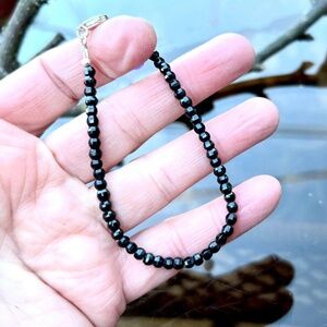 New Natural Black Spinel and Amethyst Bracelet Sterling Silver 7 1/2 - 8"